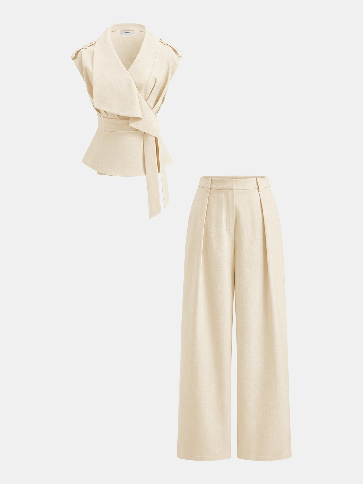Wrap Front Fitted Top & Pleated Pants Set for Women, Elegant Outfit