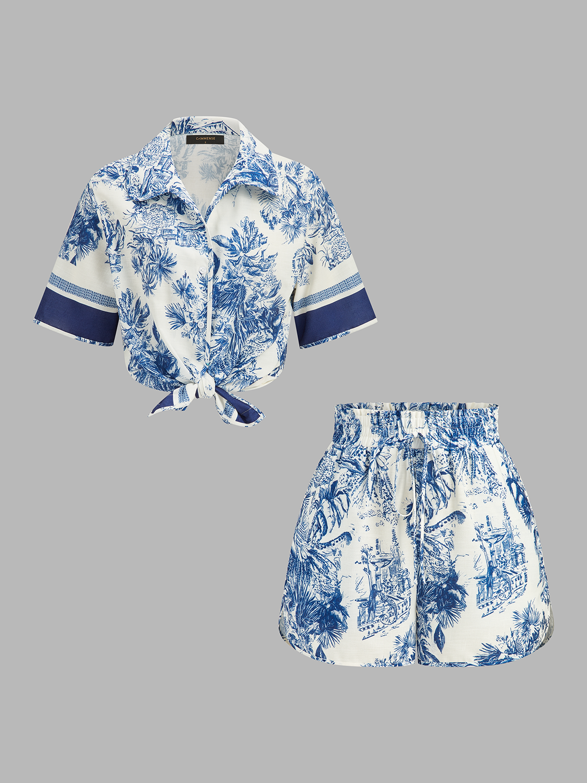 Casual Toile Print Shirt & Shorts Summer Lounge Set