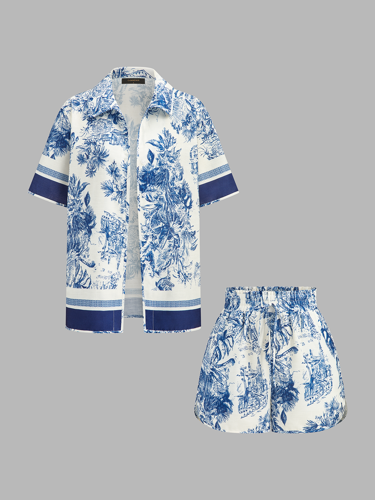 Casual Toile Print Shirt & Shorts Summer Lounge Set