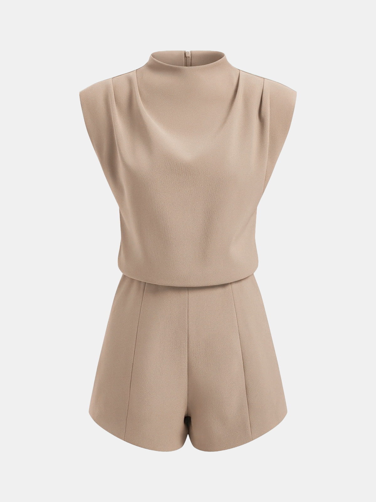 Draped Sleeveless Mock Neck Romper for Evening Wear