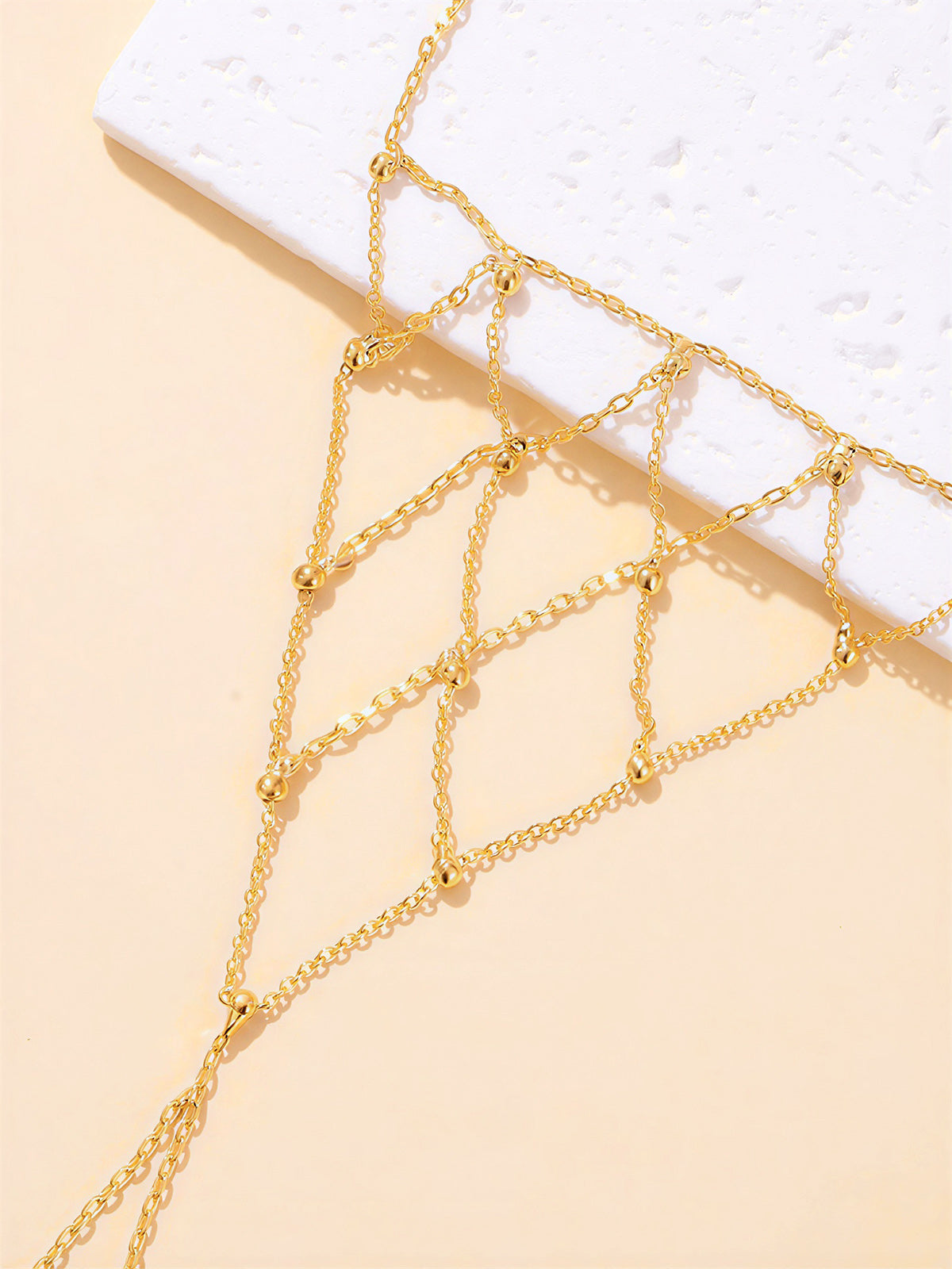 Fishnet Mesh Hand Finger Bracelet with Sliding Adjustable Closure for Women