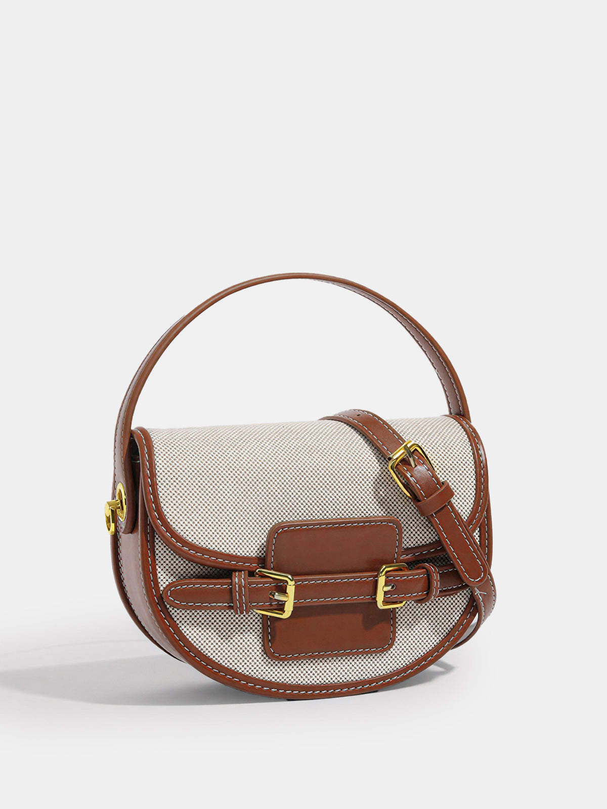 Vintage Buckle Saddle Crossbody Handbag with Adjustable Strap