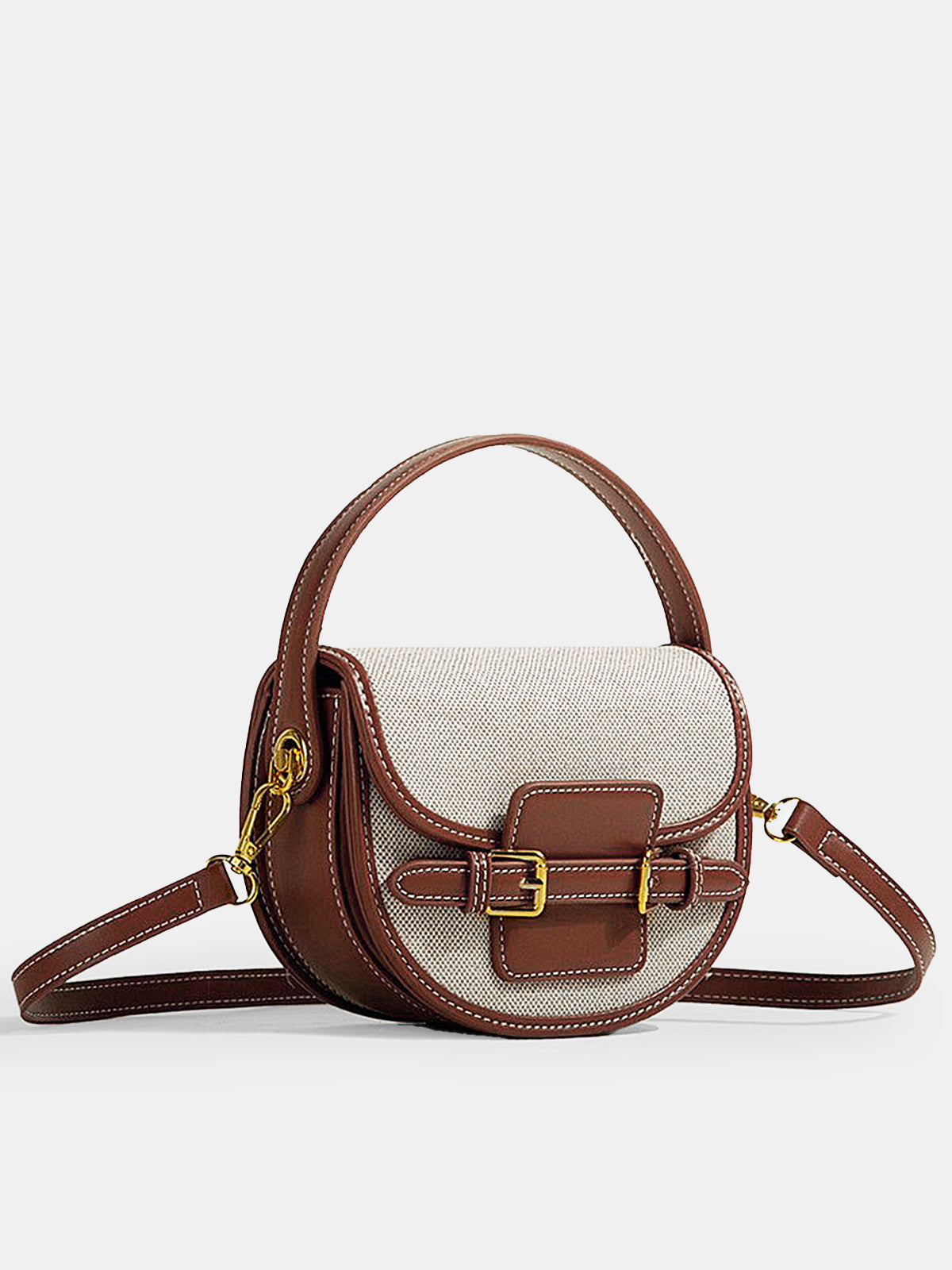 Vintage Buckle Saddle Crossbody Handbag with Adjustable Strap