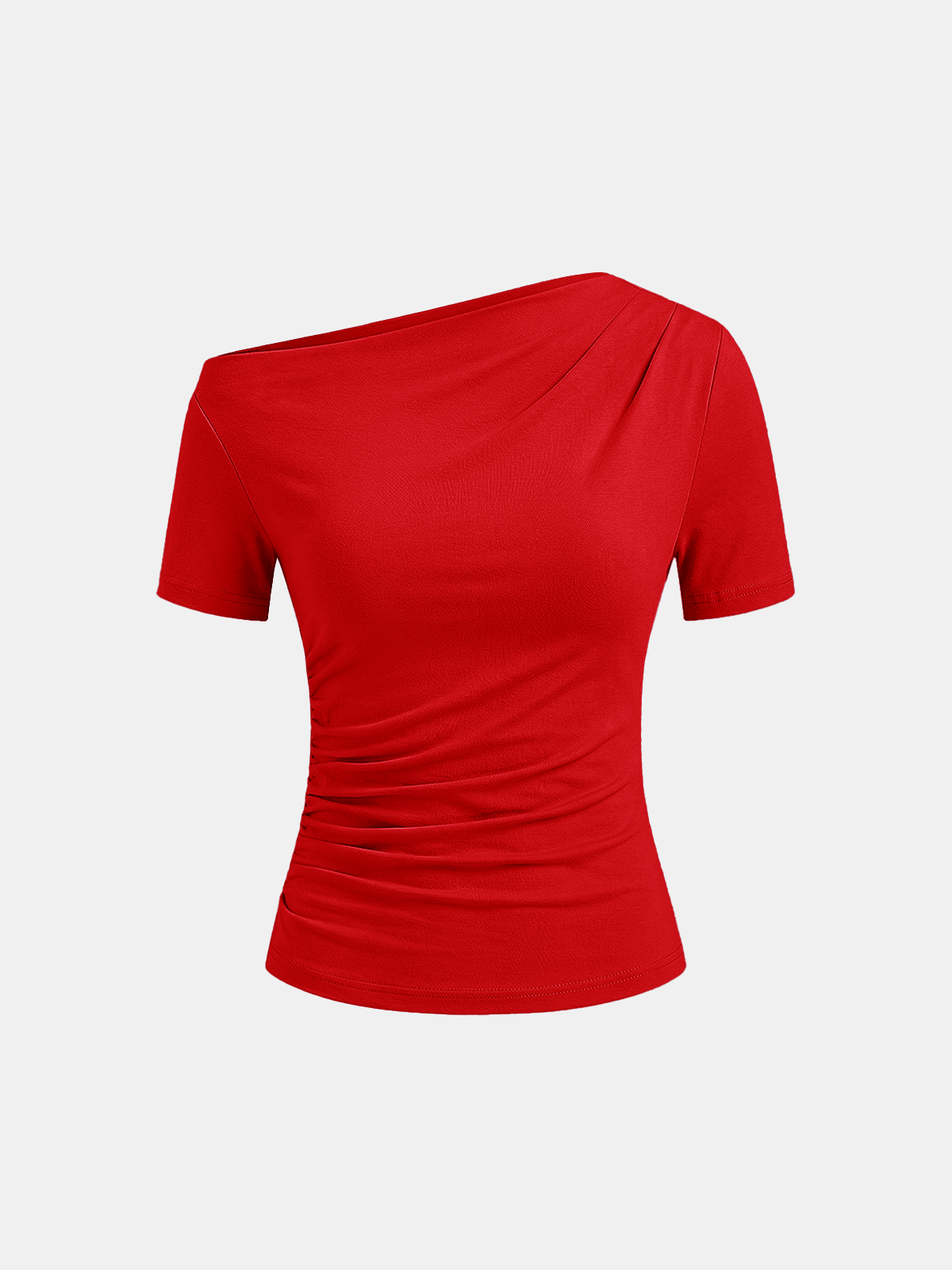 Ruched Off Shoulder Slim Short Sleeve Top for Women Casual Wear