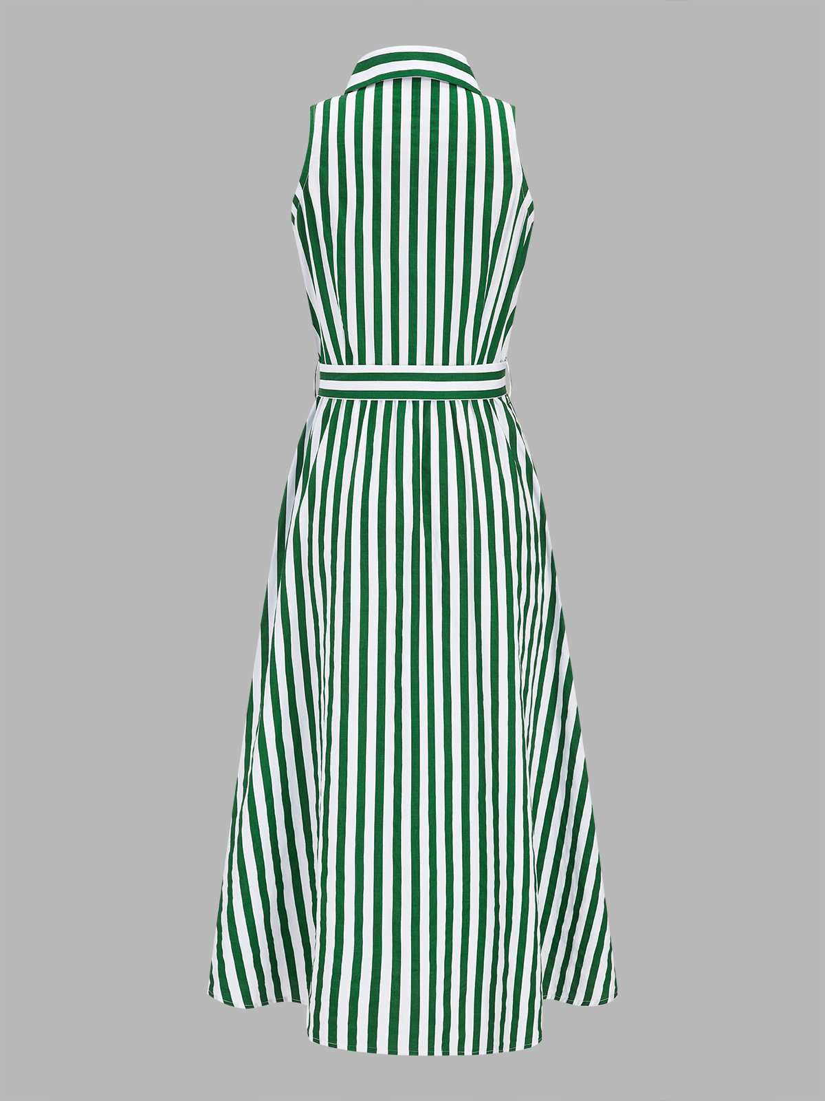 Striped Sleeveless Cotton Belted Midi Dress Women's Casual Summer Style