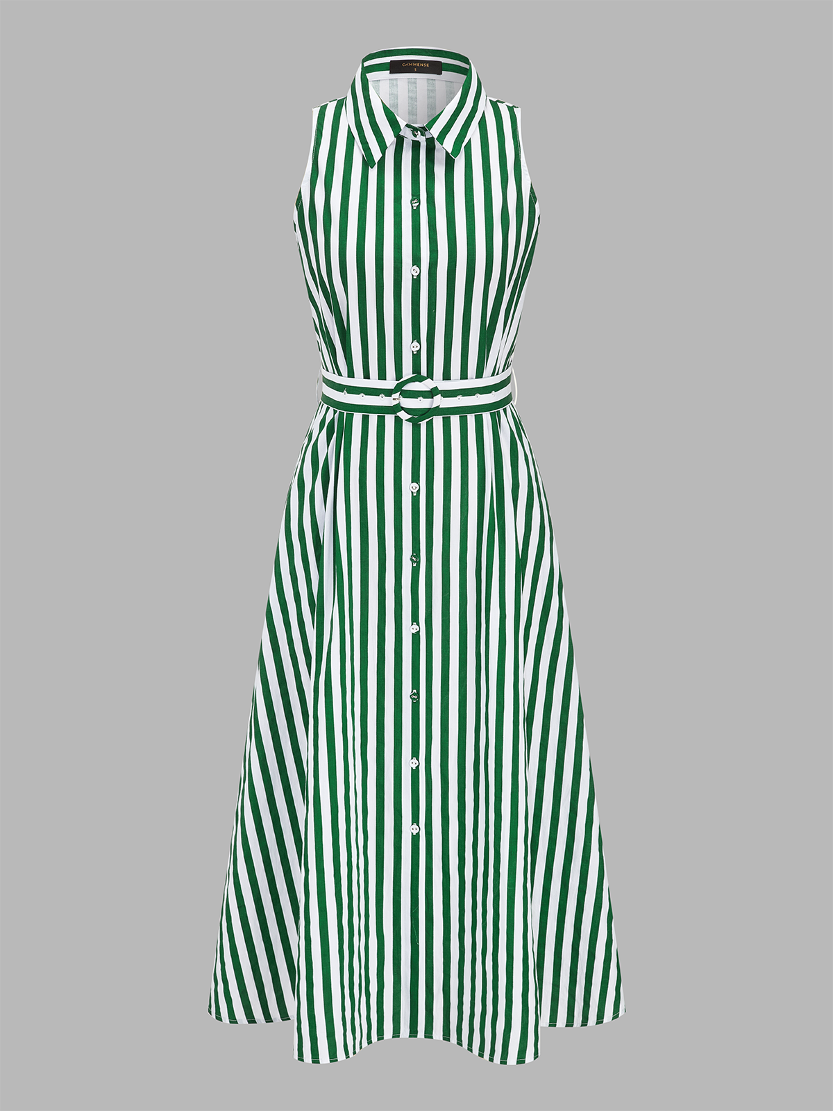 Striped Sleeveless Cotton Belted Midi Dress Women's Casual Summer Style