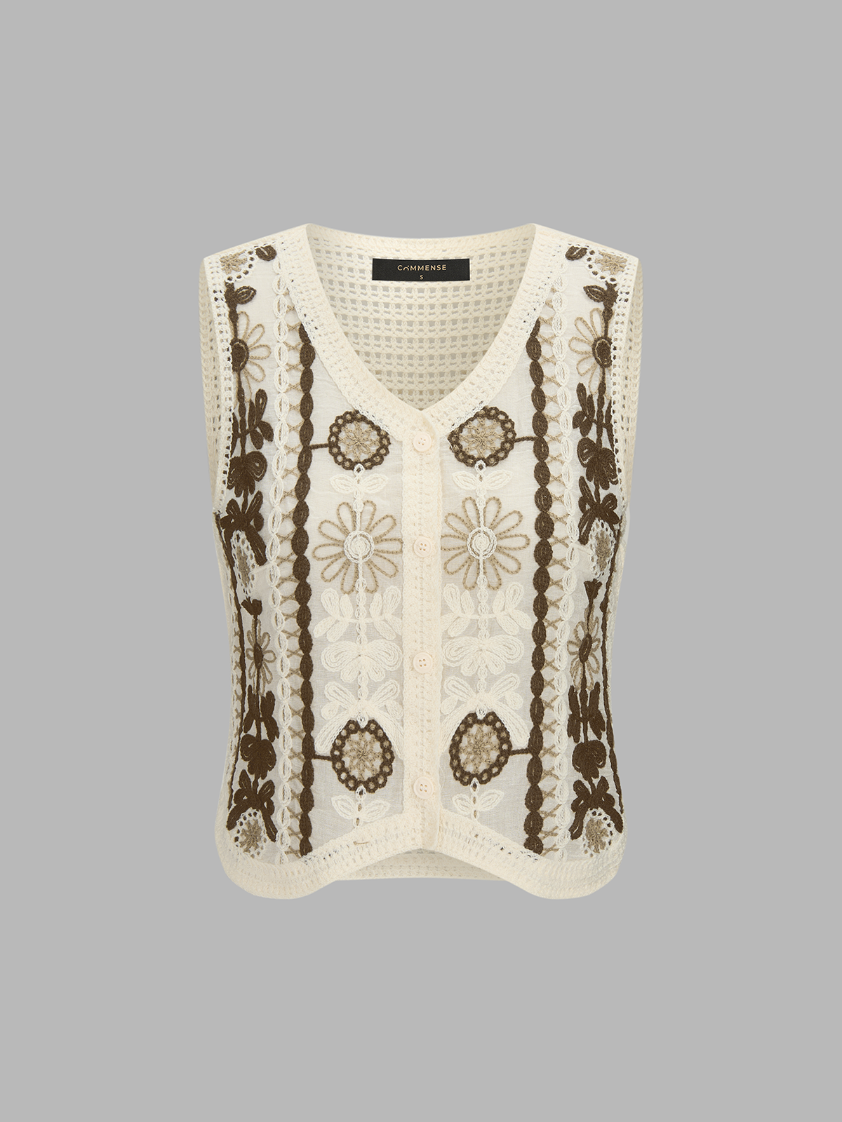 Floral Embroidered Crochet Knit Vest Women's Fashion Layering