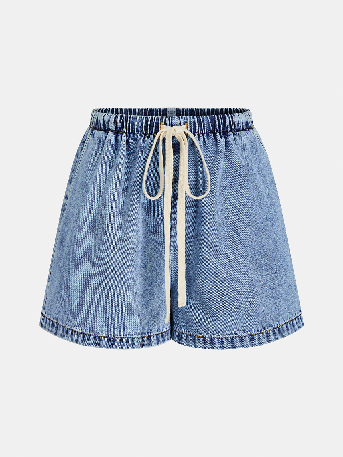 Side Slit Denim Vest & Adjustable Drawstring Shorts Co-ord Set