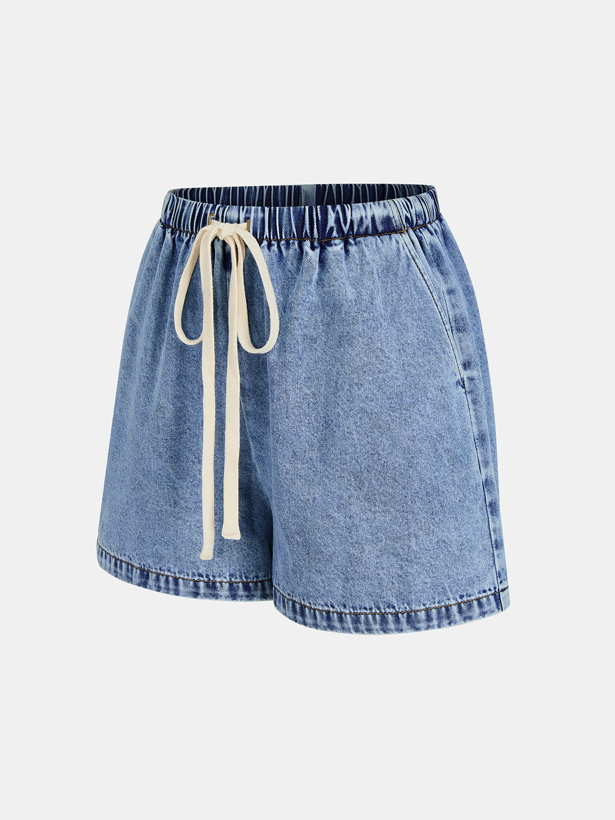 Side Slit Denim Vest & Adjustable Drawstring Shorts Co-ord Set