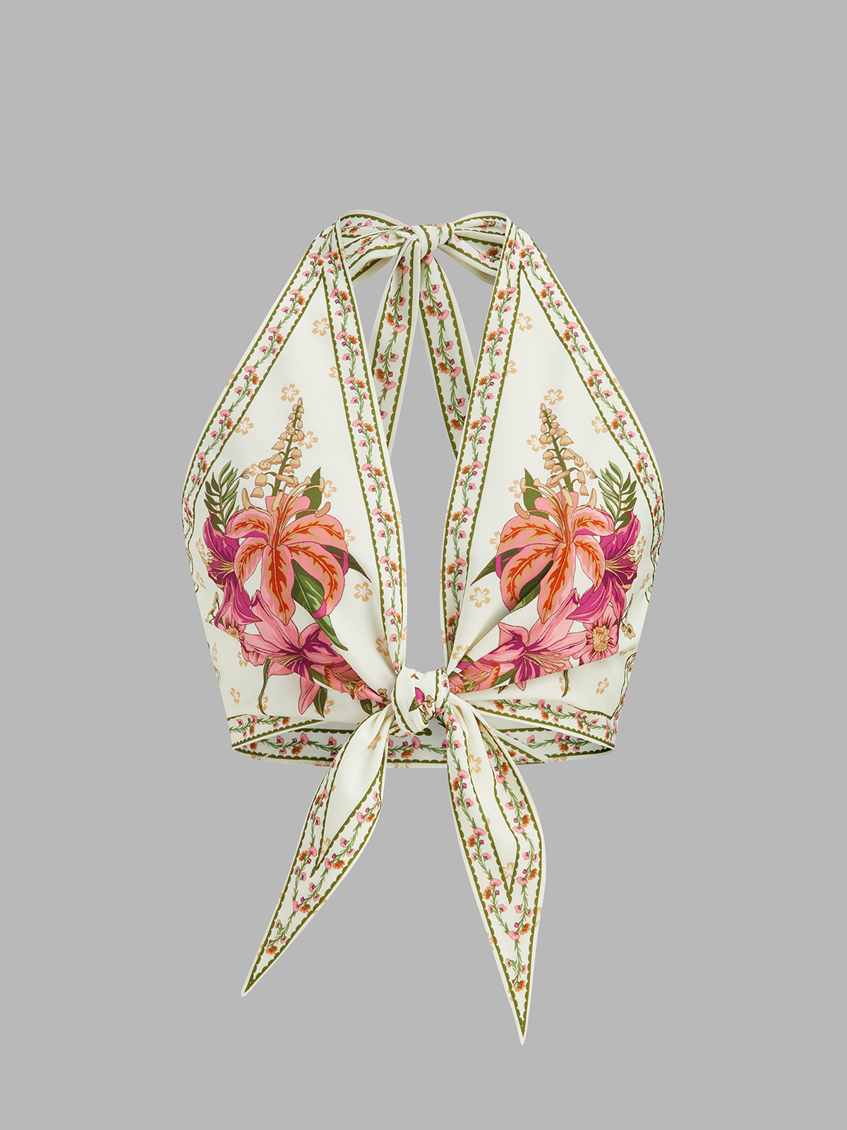 Floral Print Tie Front Cropped Halter Top for Women Summer Fashion