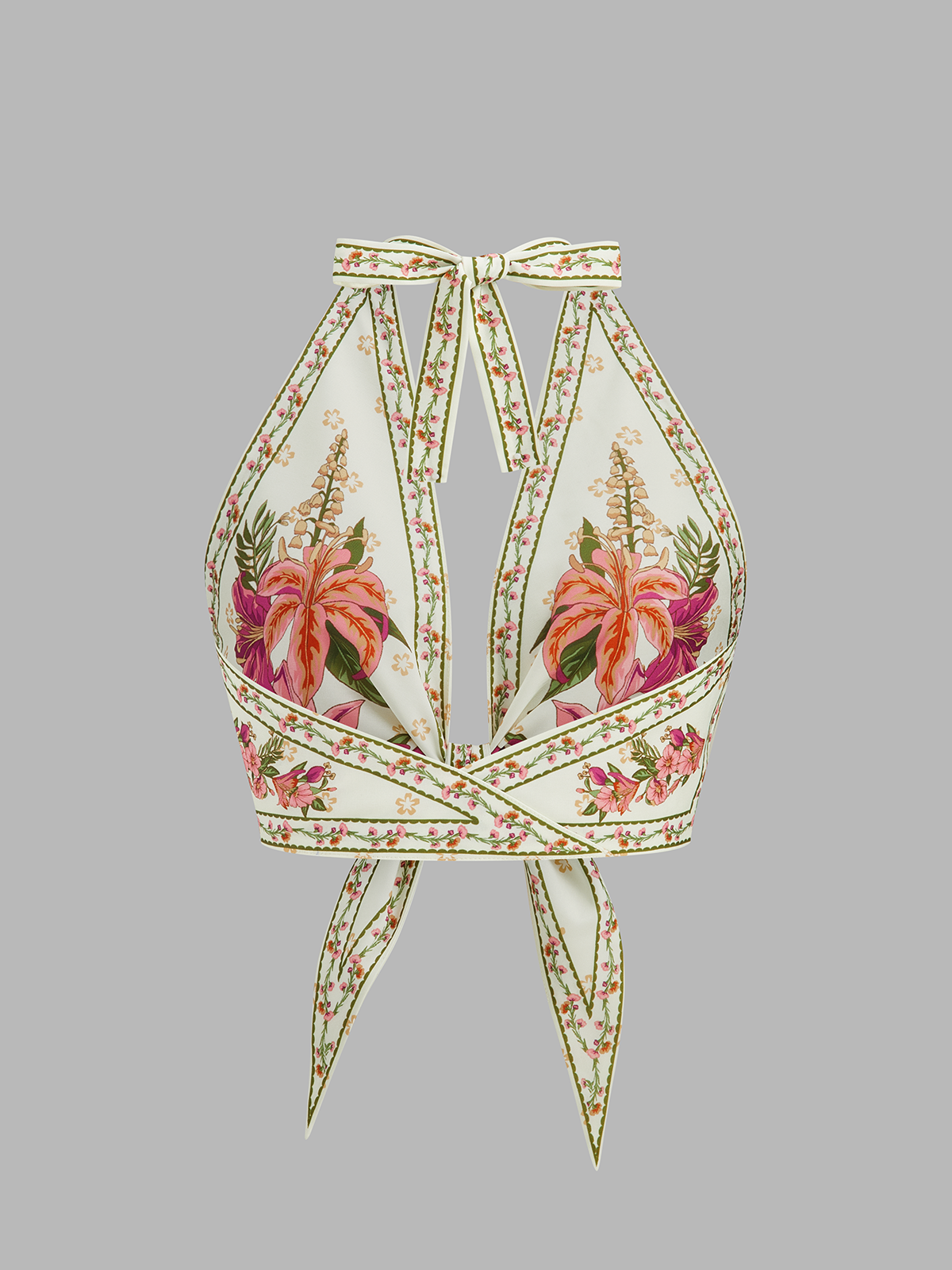 Floral Print Tie Front Cropped Halter Top for Women Summer Fashion