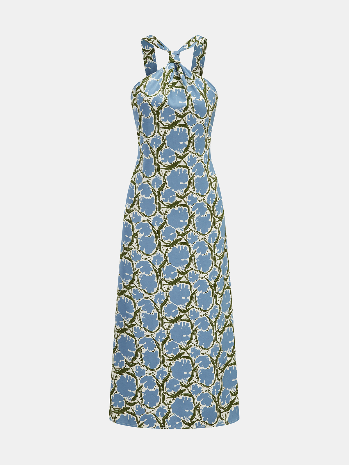 Halter Neck Floral Print Midi Dress for Summer Weddings