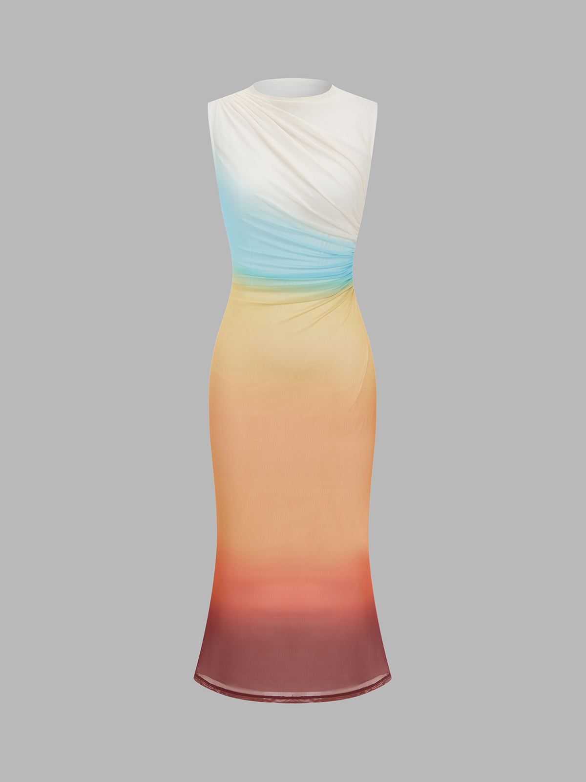 Gradient Mesh Backless Maxi Dress with Elegant Draped Design