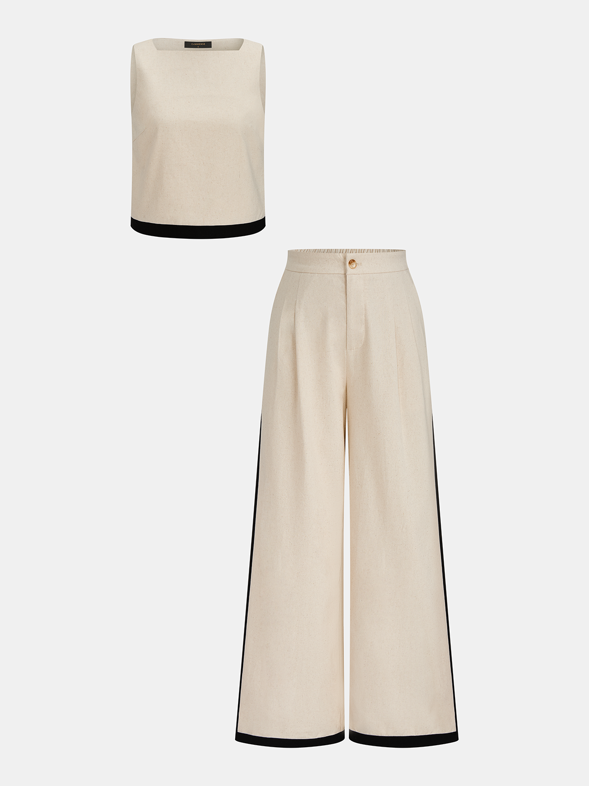 Linen & Cotton Zipper Contrast Binding Pants Set - Women's Casual Fashion Outfit