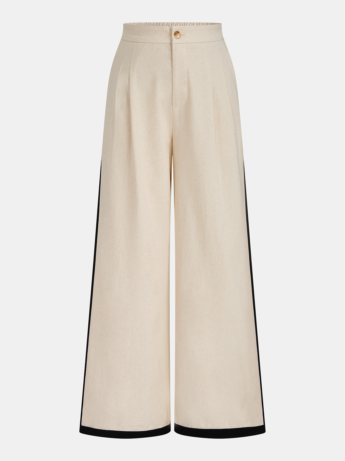 Linen & Cotton Zipper Contrast Binding Pants Set - Women's Casual Fashion Outfit
