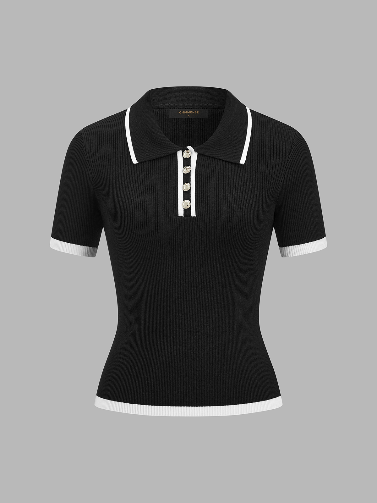 Ribbed Knit Short Sleeve Polo Top Comfort Fit Everyday Wear
