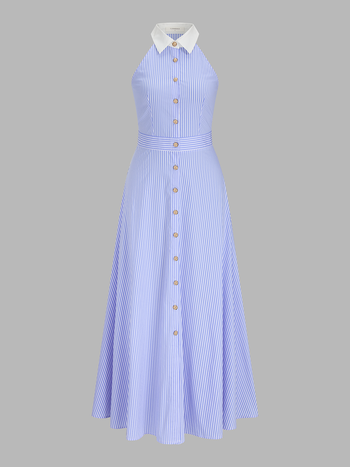 Collared Striped Sleeveless Buttoned Maxi Dress for Women Summer Casual