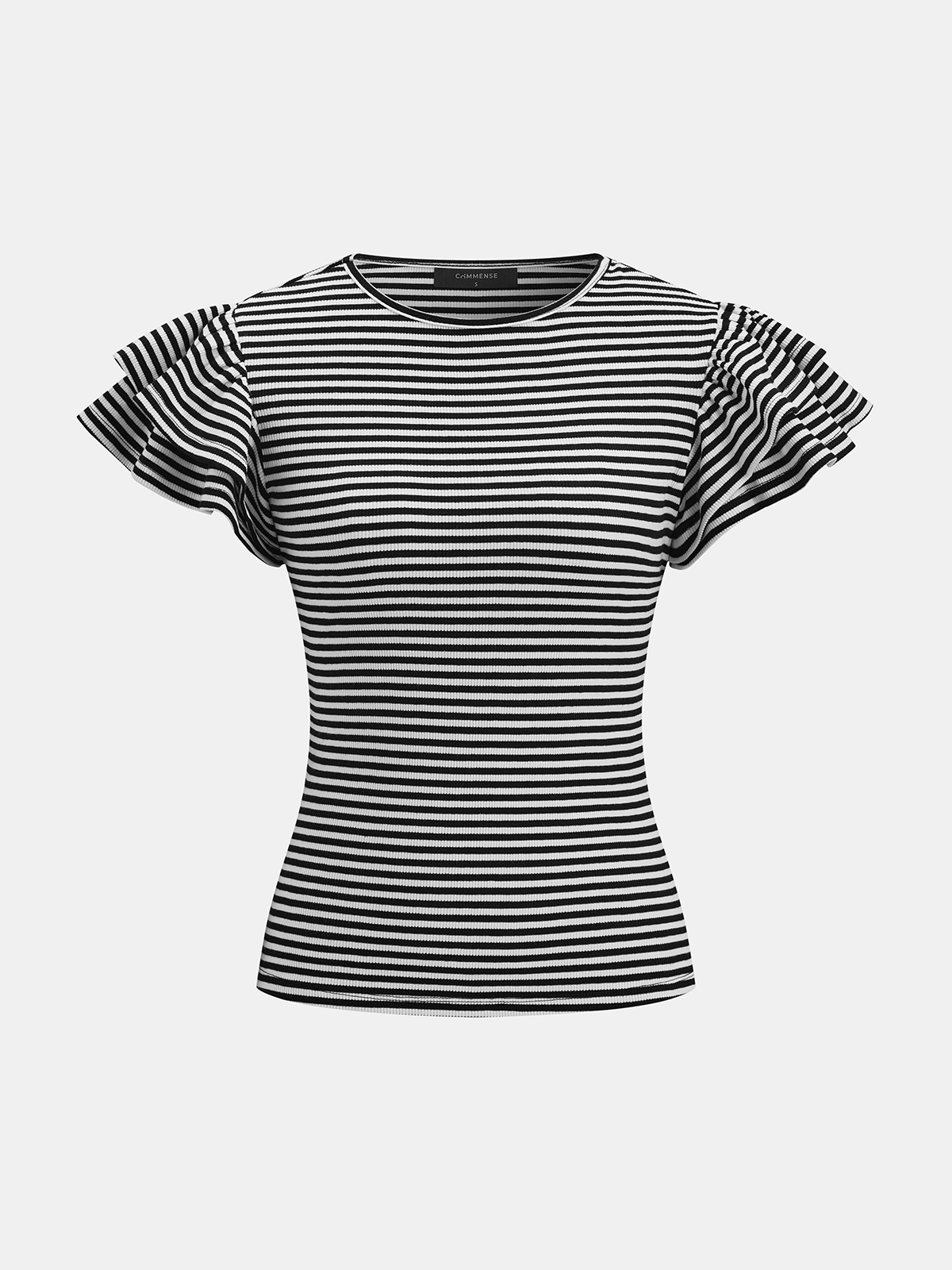 Striped Ribbed Top Women's Long Sleeve Fitted