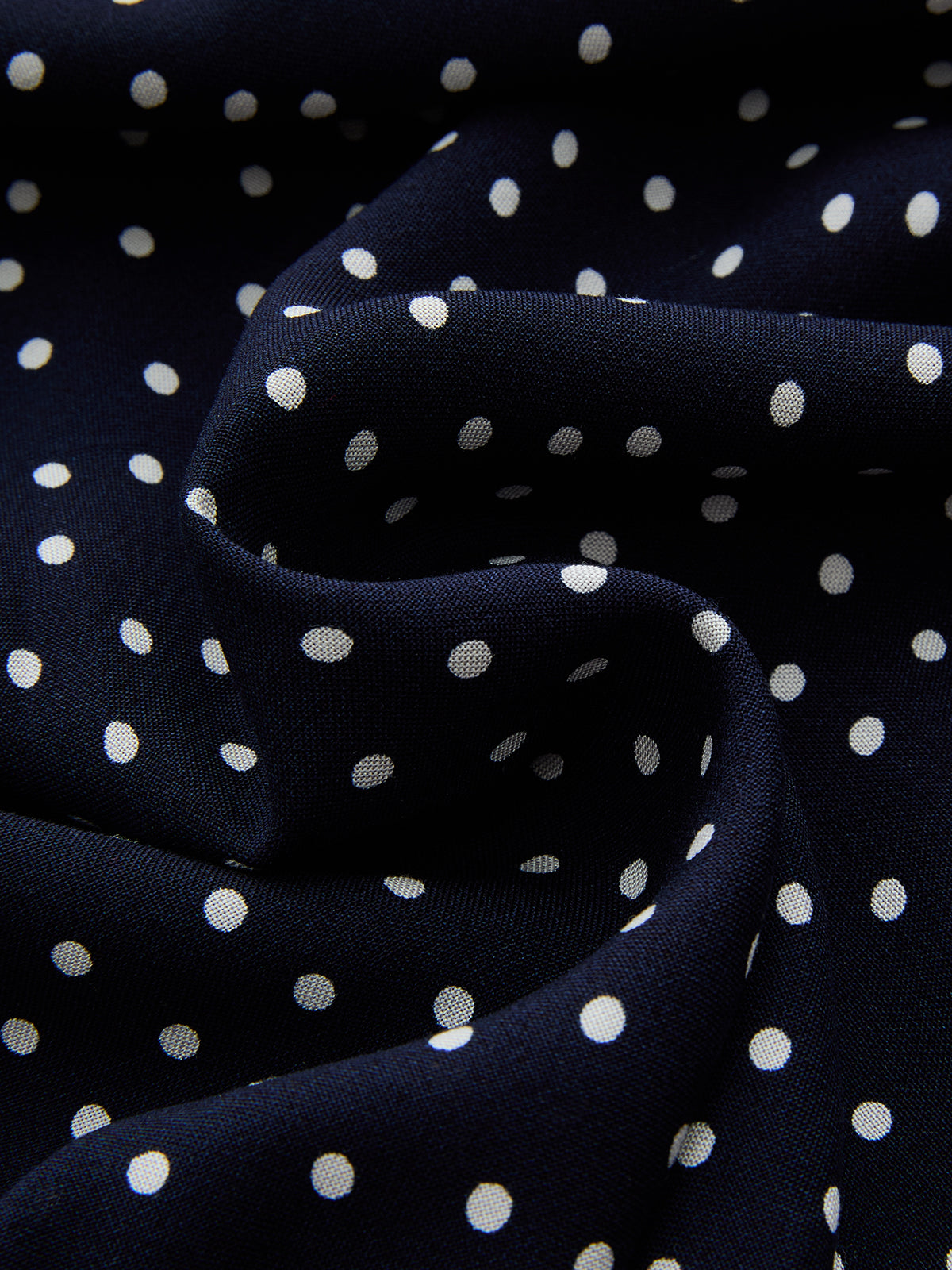 Polka Dot Lace-Trim Dress with Elegant Sleeves and Neckline