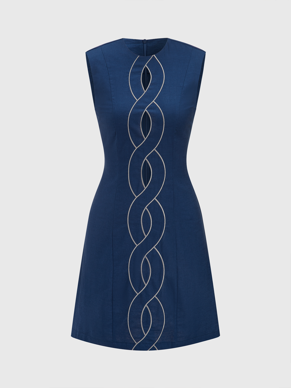 Linen & Cotton Cut-Out Contrast-Stitch Mini Dress Women's Summer Fashion