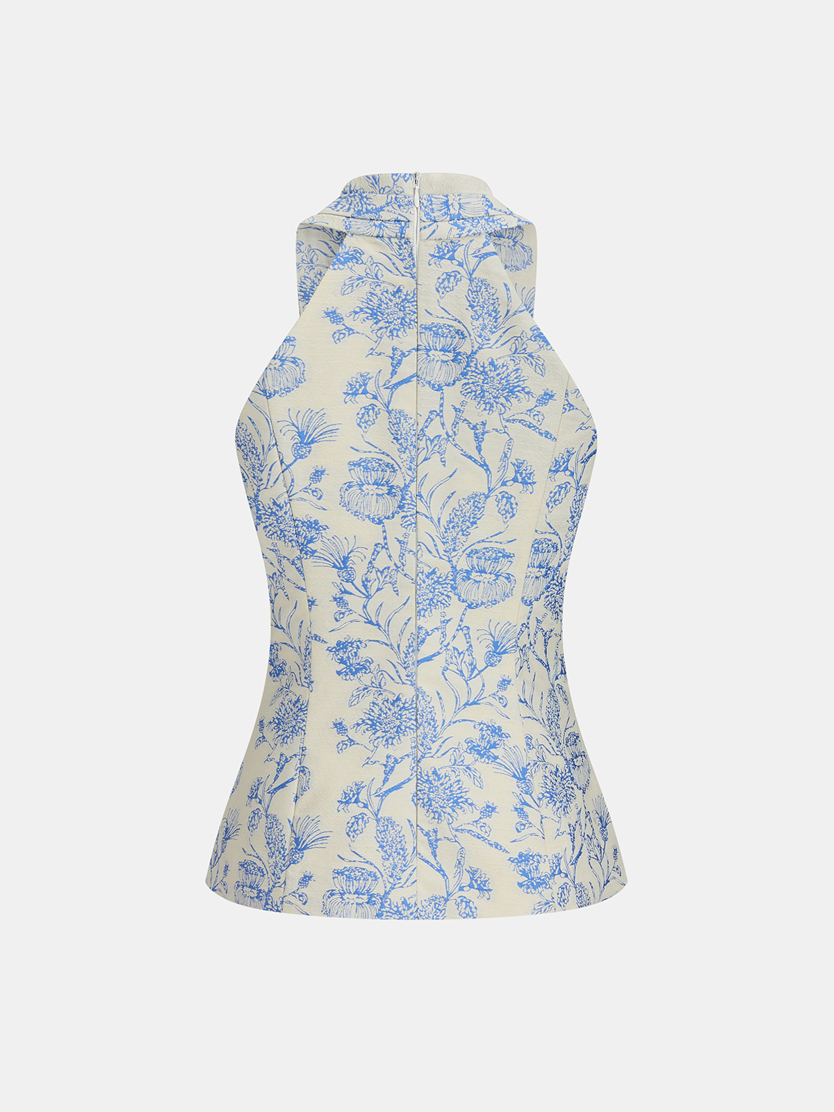 Metal Button Floral Jacquard Halter Vest Elegant Design for Women