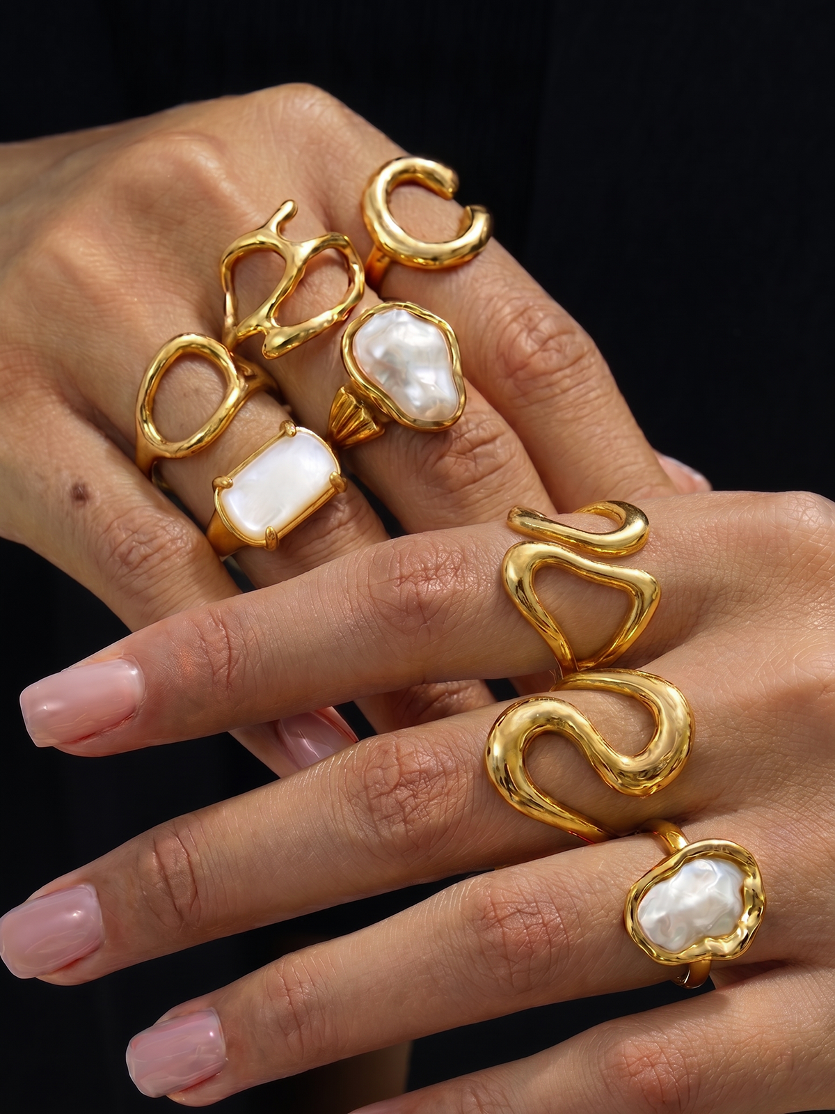 7PCS Irregular Pearl Ring Set, Vintage Adjustable Fashion Accessory