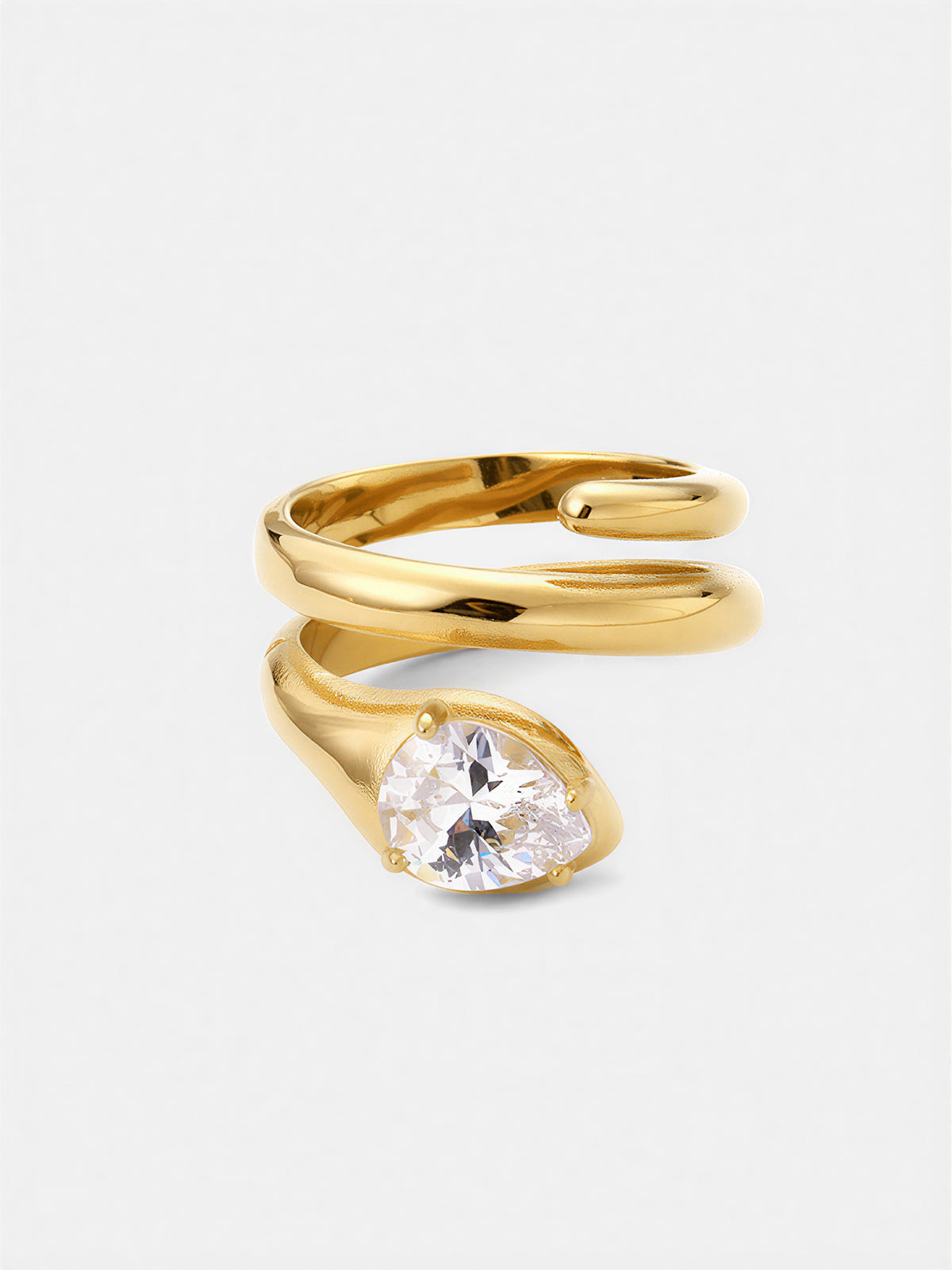 Pear Cut Zircon Bypass Ring with Elegant Silver Band