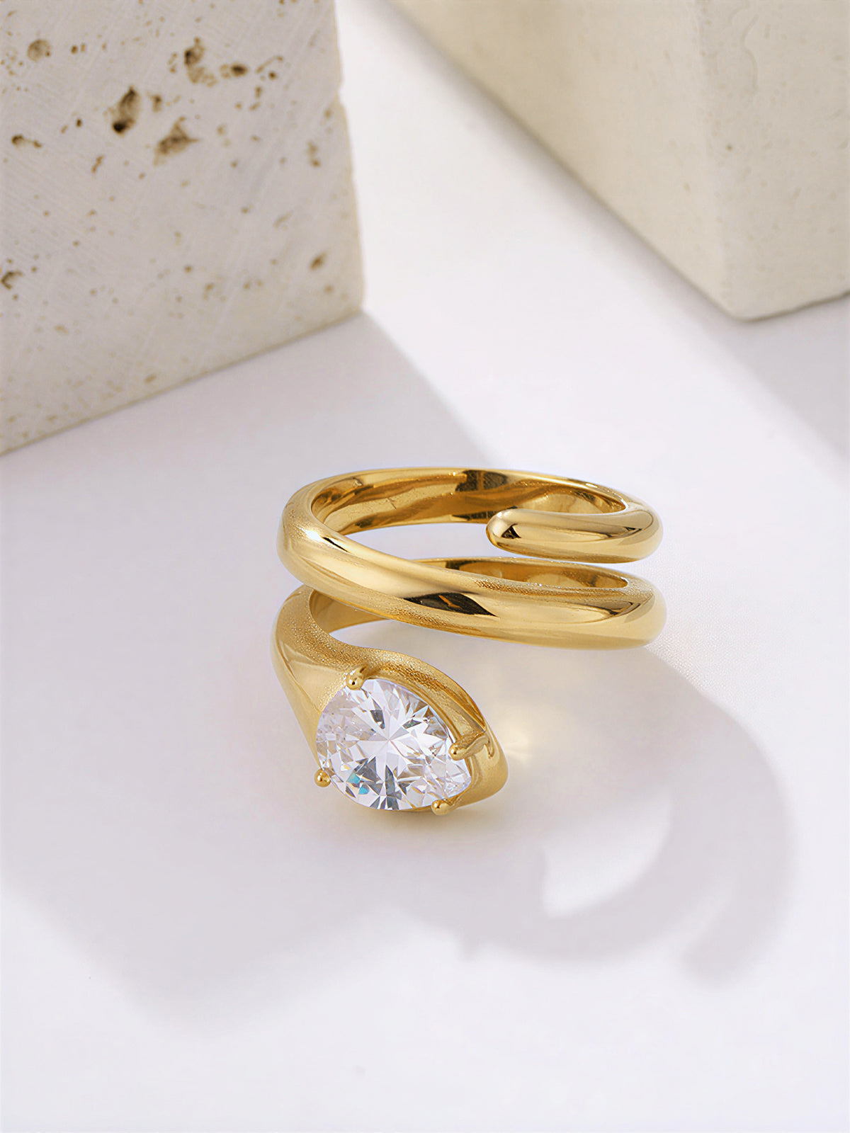 Pear Cut Zircon Bypass Ring with Elegant Silver Band