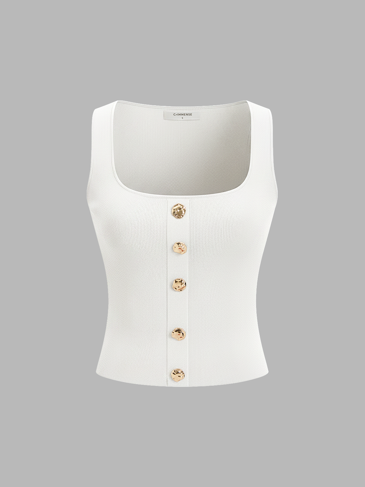 Metal Detail Square-Neck Knit Tank Top for Women Summer Casual Wear