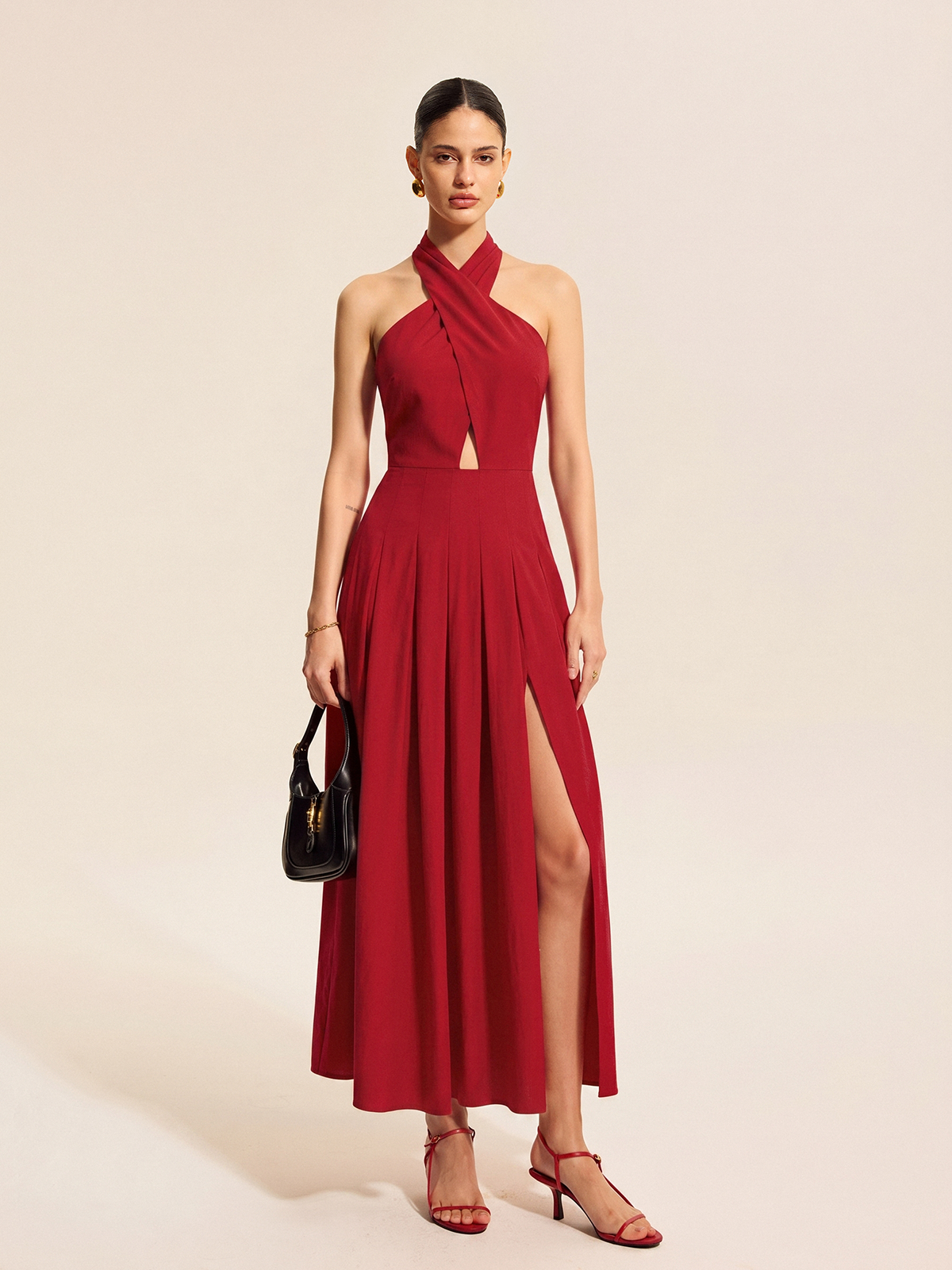 Halter Slit Cotton Linen Maxi Dress Lightweight Summer Fashion