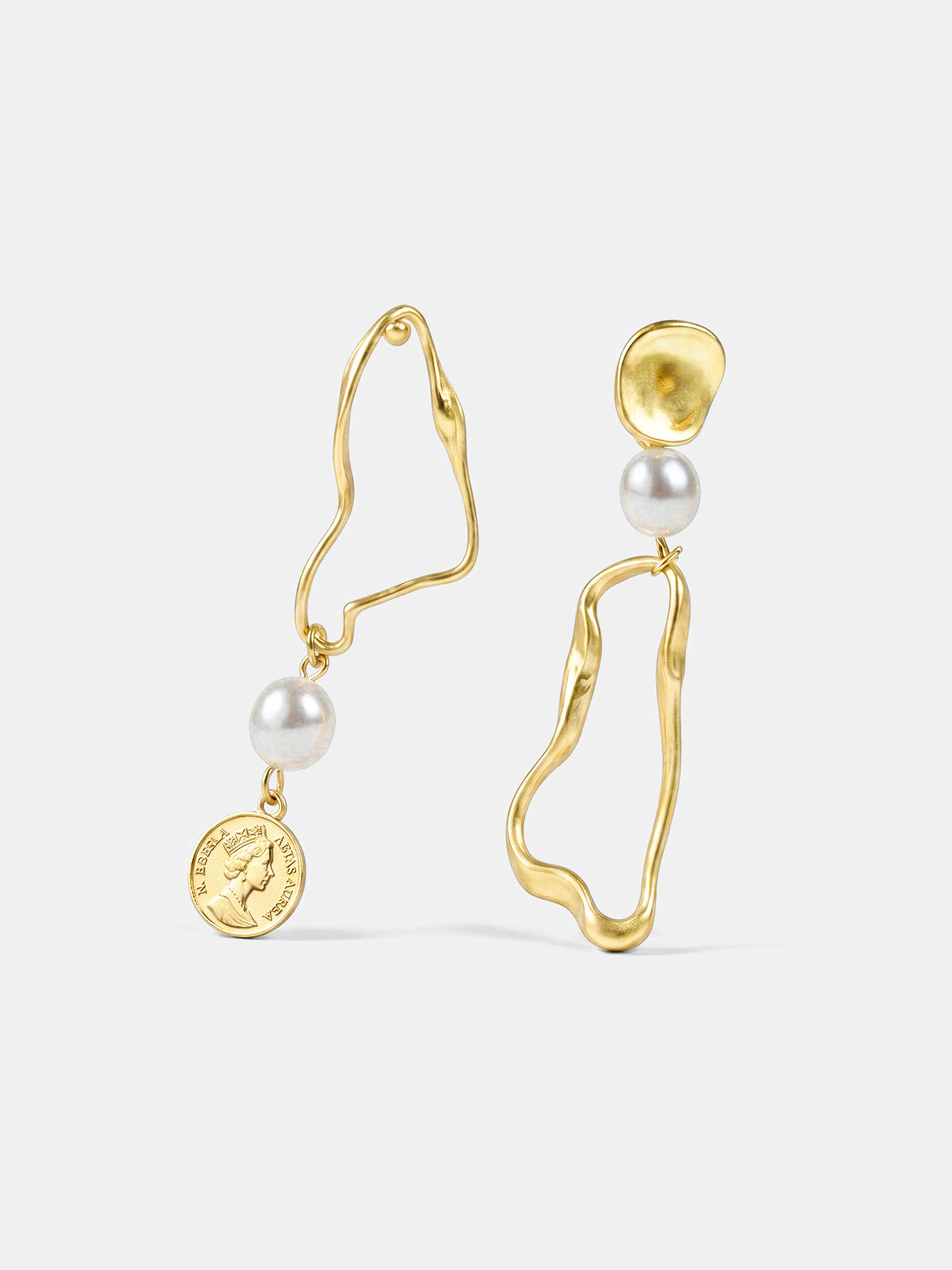 Asymmetrical Coin Pearl Drop Earrings Handcrafted Elegant Bridal Jewelry