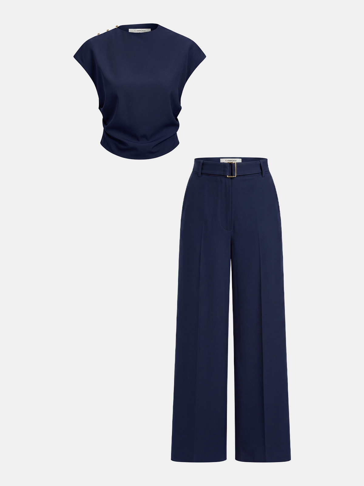 Sleeveless Ruched Top & Wide-Leg Pants Set for Women Chic Comfort