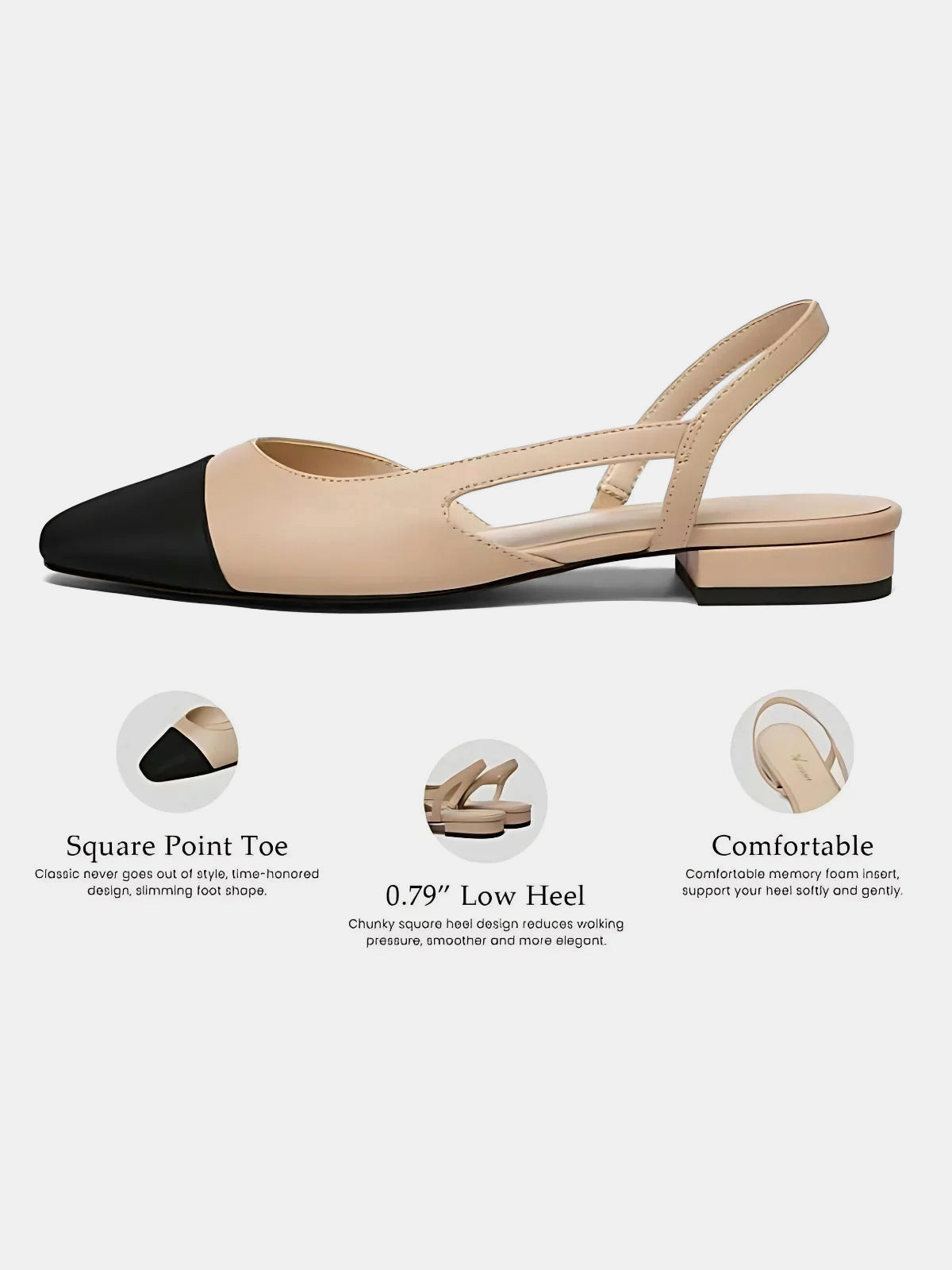 Square Toe Slingback Low Heel Sandals for Women Elegant Dress Shoes