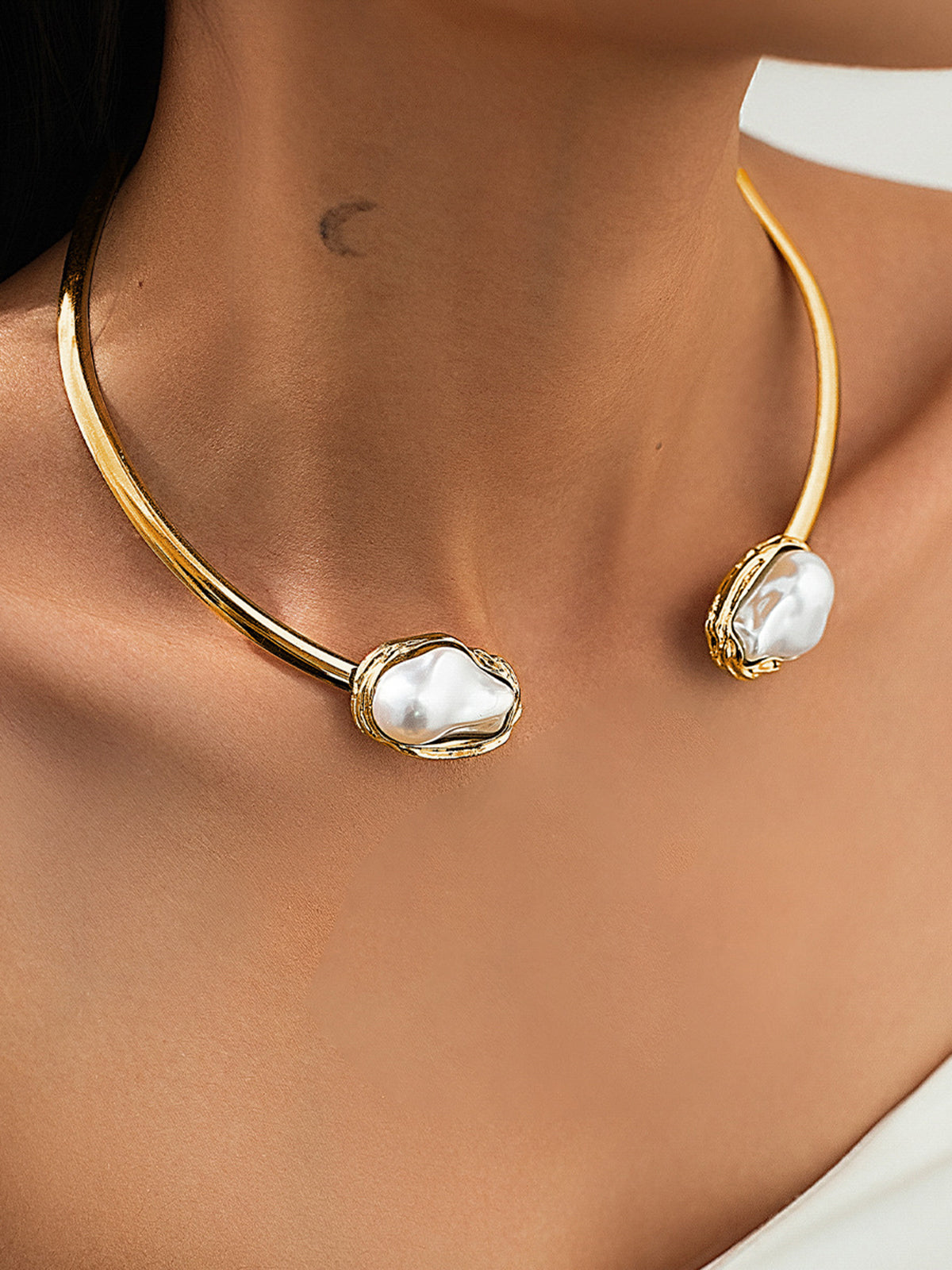 Baroque Pearl Open Choker Necklace Trendy Adjustable Bridal Jewelry