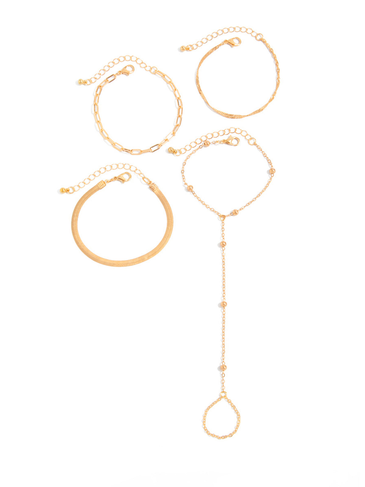 Multi Layer Hand Chain Bracelet Set with Elegant Adjustable Design