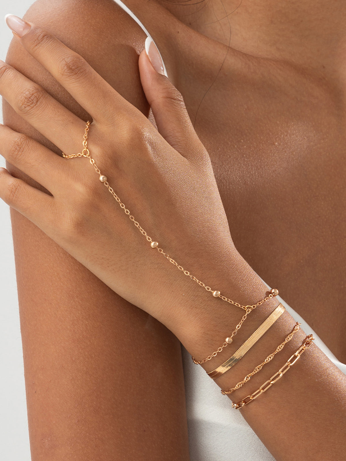 Multi Layer Hand Chain Bracelet Set with Elegant Adjustable Design