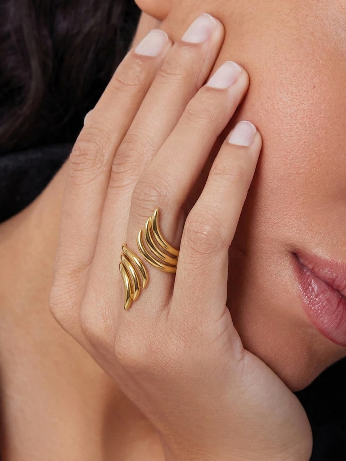Wing-Shaped Open Statement Ring Adjustable Silver Jewelry