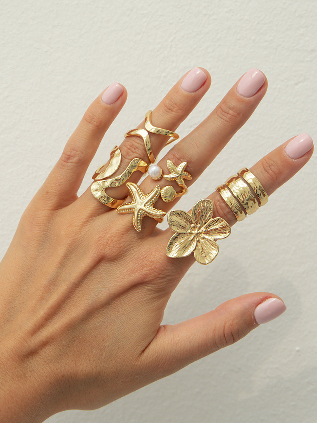 6pcs Summer Ocean Starfish Flower Ring Set for Beach Vacation Jewelry