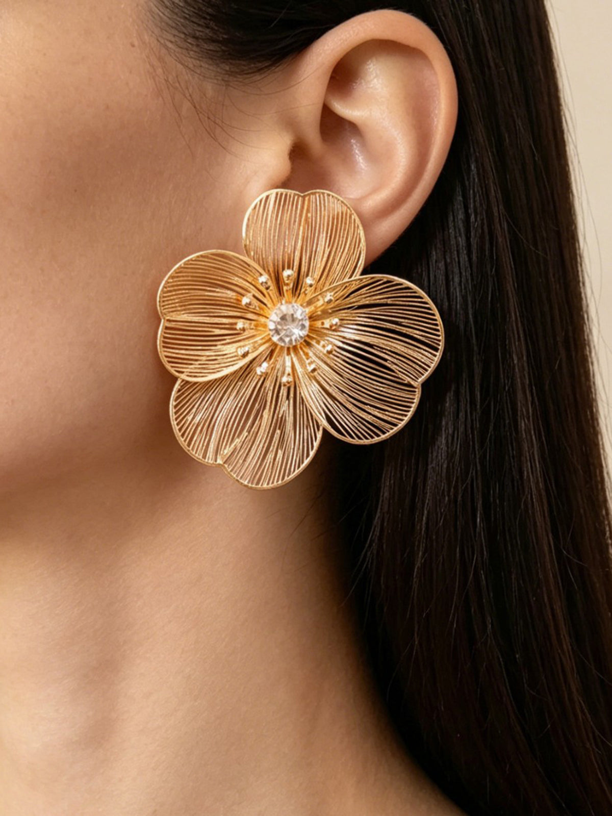 Large Flower Crystal Stud Earrings for Women, Elegant Bridal Jewelry
