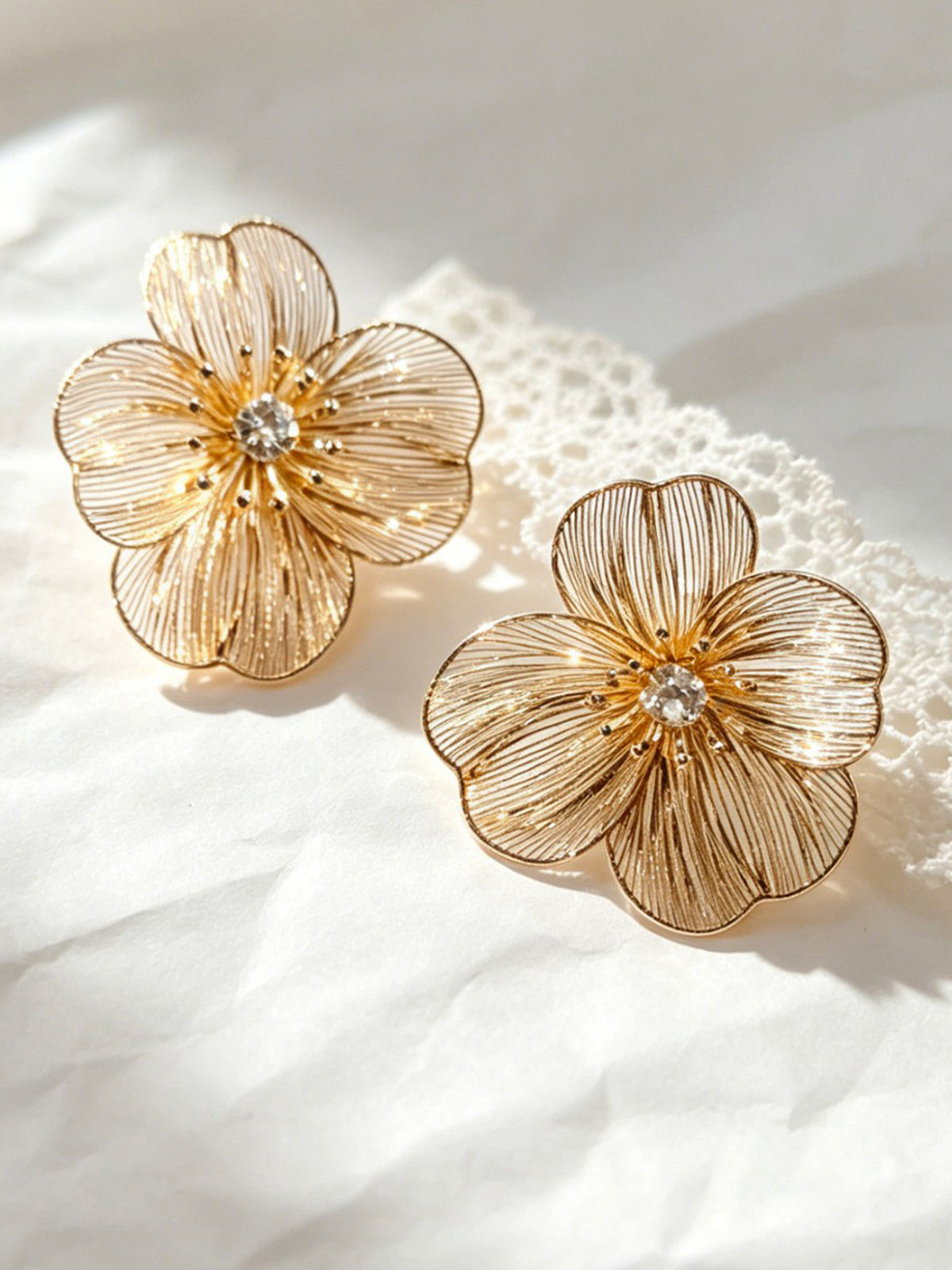 Large Flower Crystal Stud Earrings for Women, Elegant Bridal Jewelry