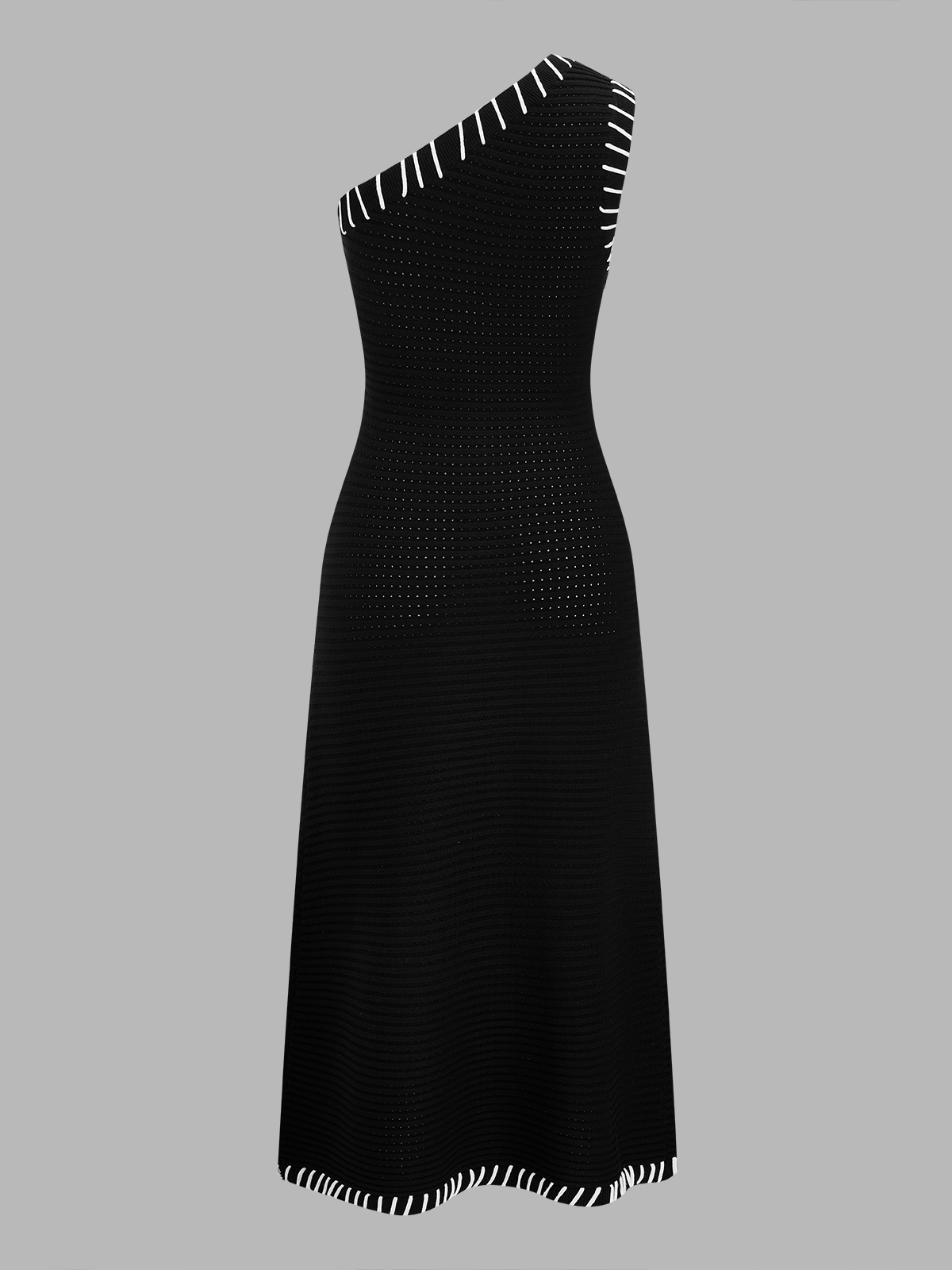Contrast Stitch Trim One Shoulder Knit Maxi Dress with Side Slit Elegance