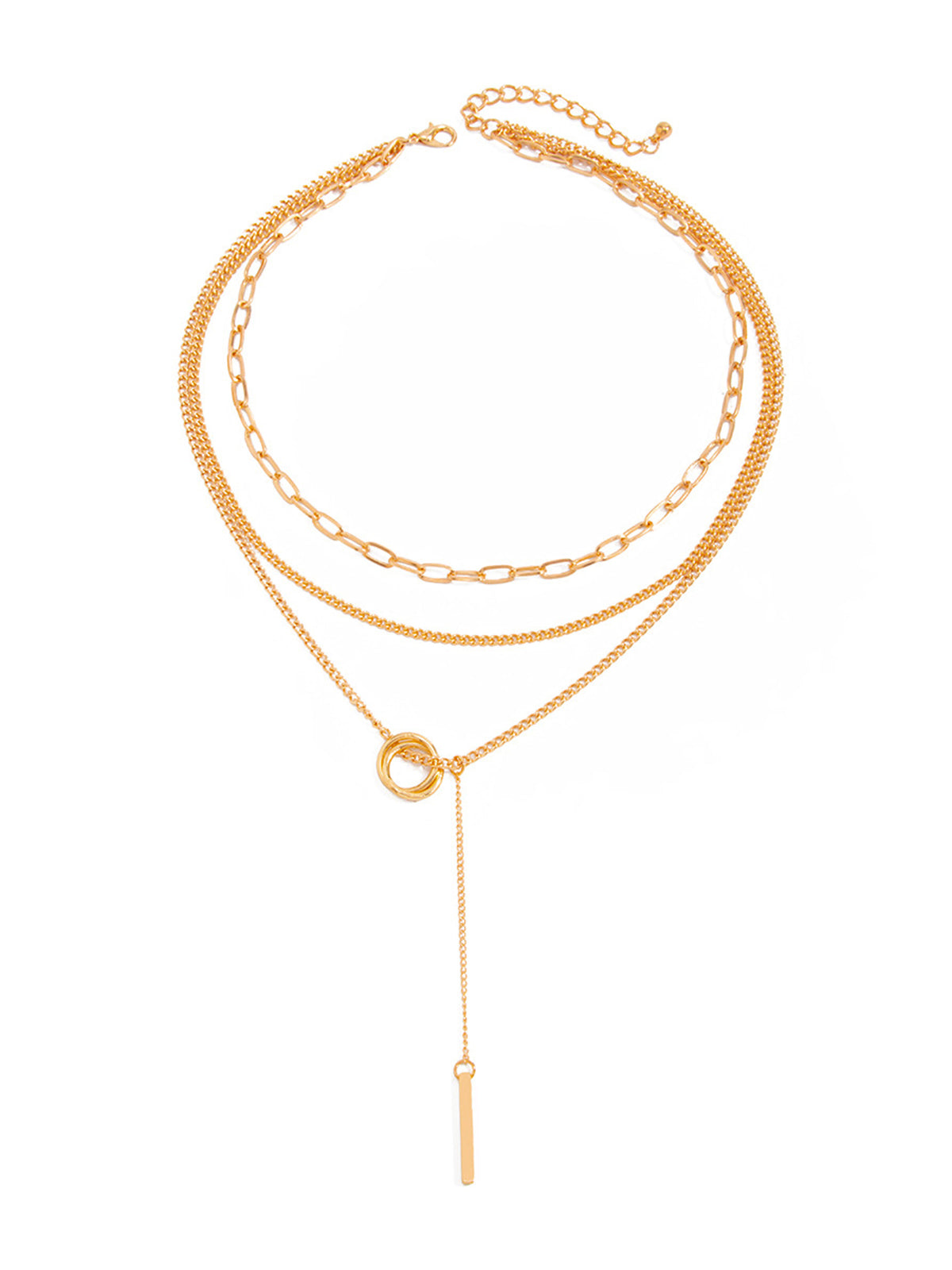 Layered Circle Bar Pendant Necklace Elegant Silver Chain Jewelry for Women