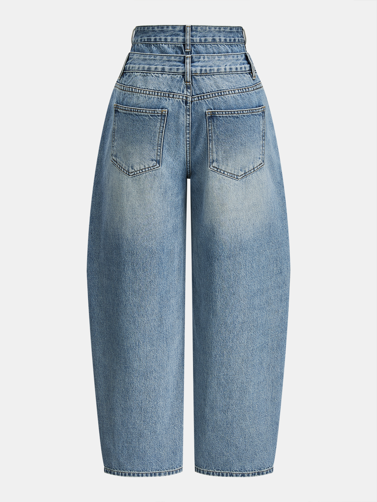 Double Waistband Curved-Leg Denim Pants for Women, Casual Style