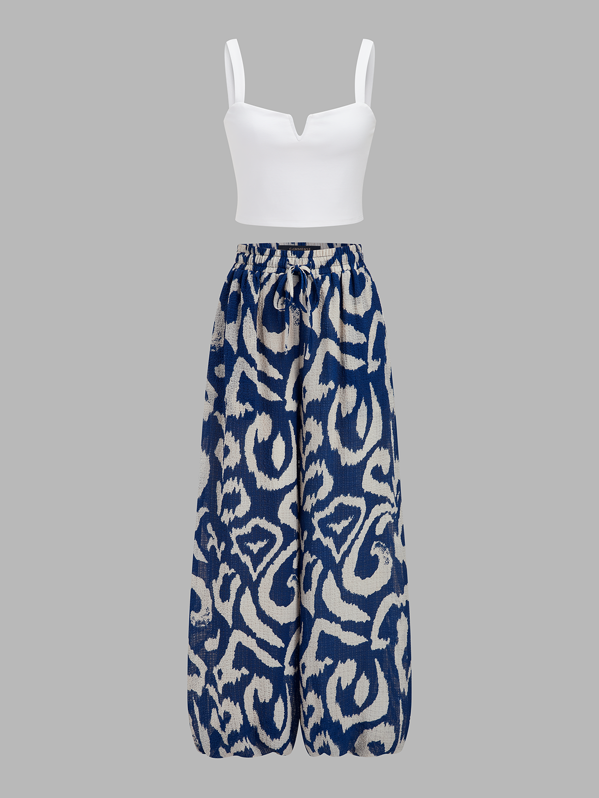 Cami Crop Top & Floral Printed Wide Leg Pants Set for Women