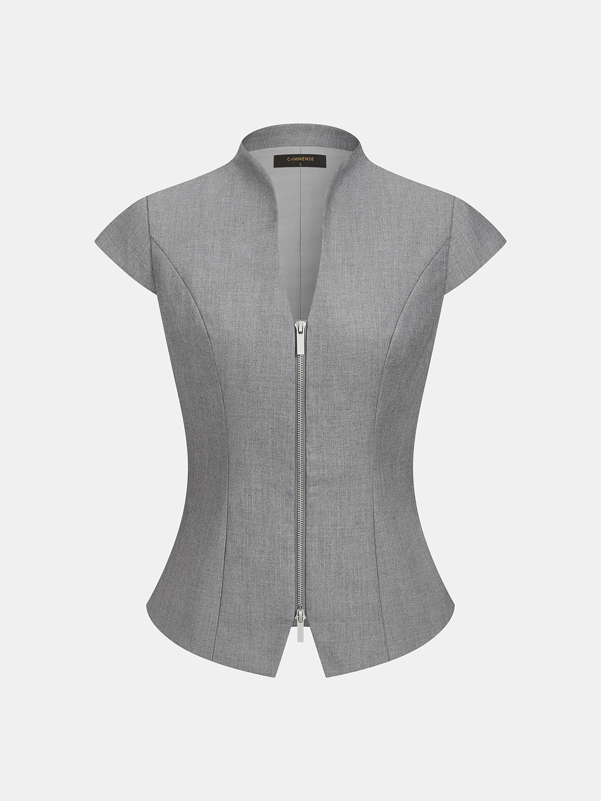 Zipper Stand Collar Cap Sleeve Blouse Women's Casual Fashion Top