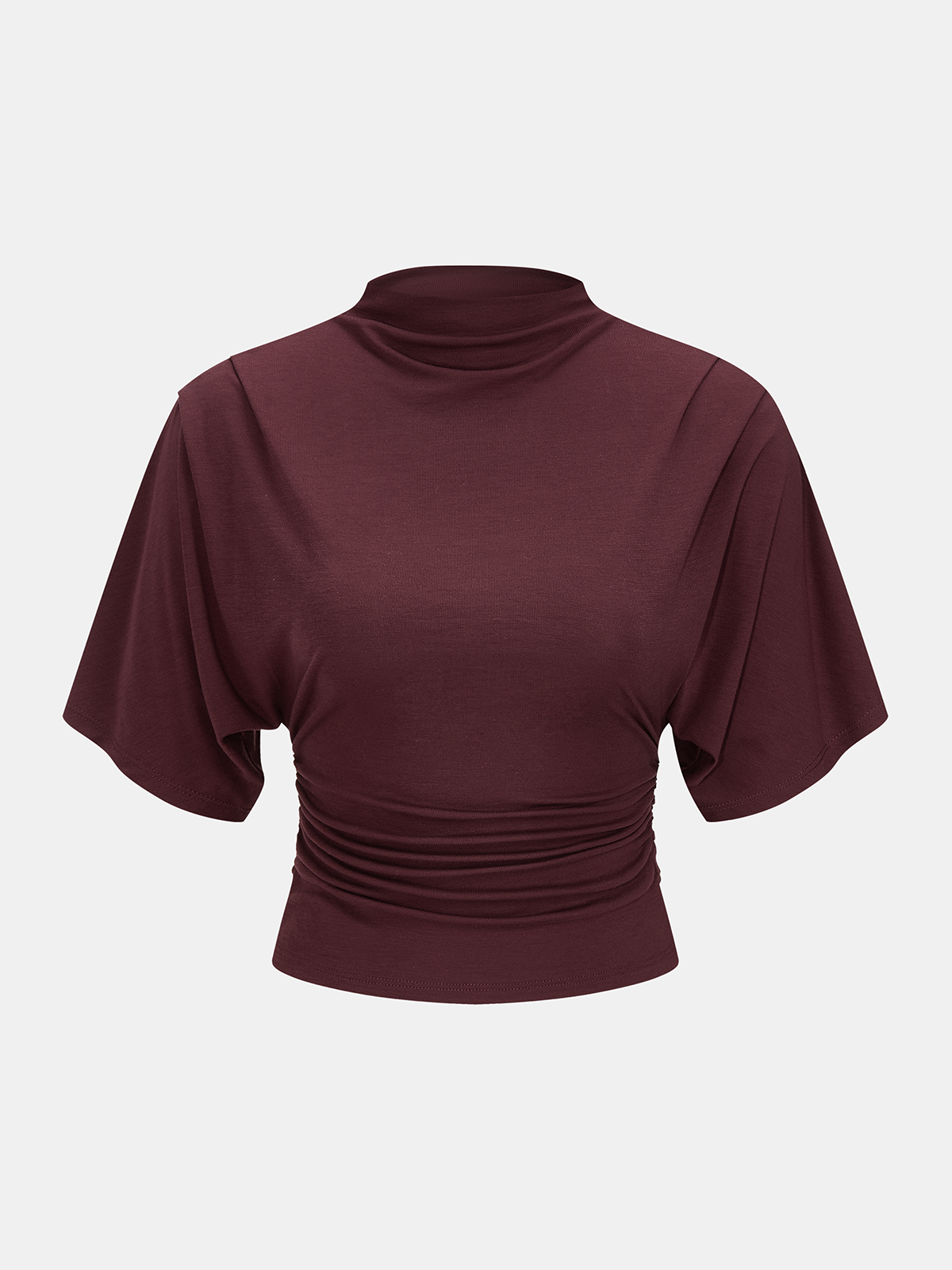 Mock Neck Ruched Half-Sleeve Top for Women Casual Wear