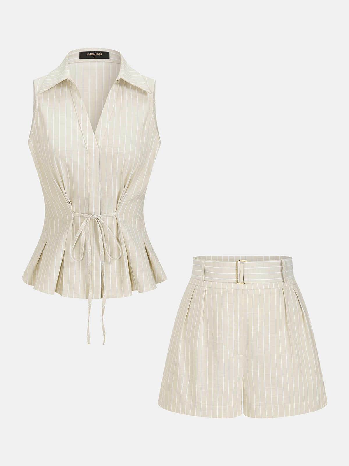 Cotton Striped Sleeveless Two Piece Shorts Set for Women Summer Casual