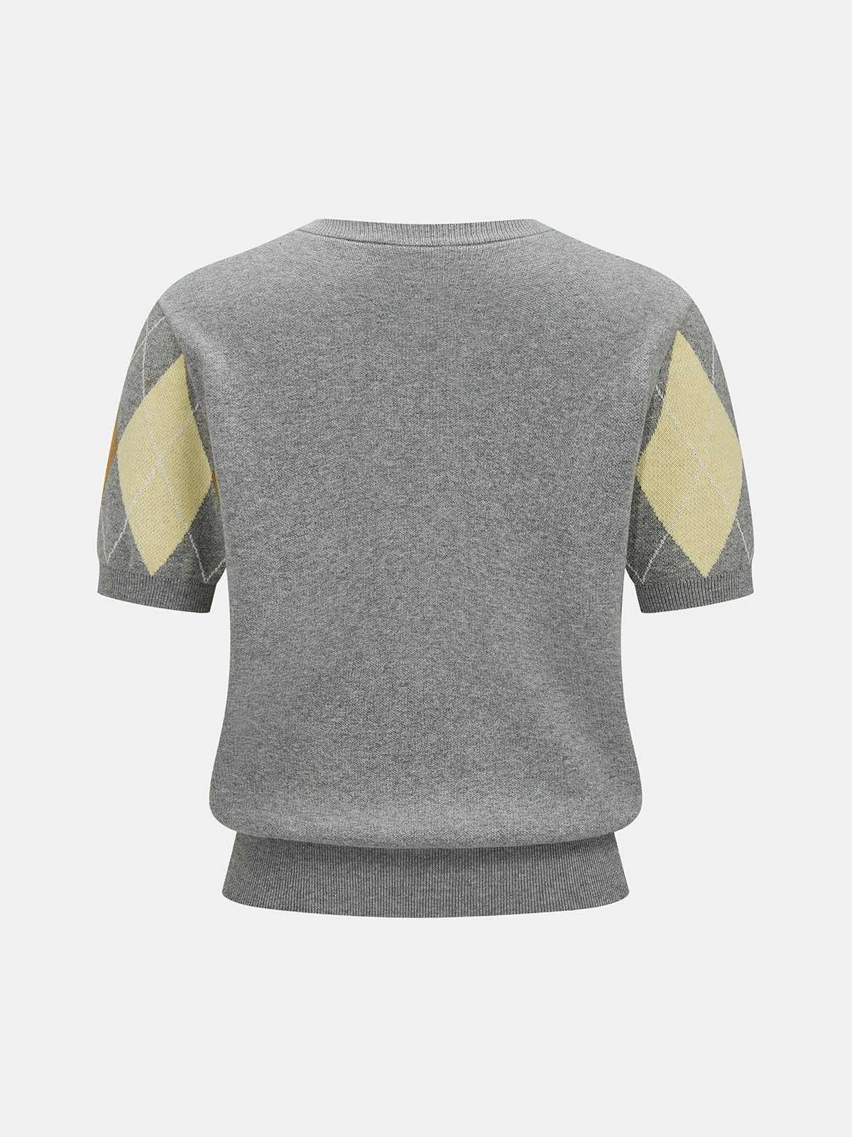 Argyle Short Sleeve Knit Sweater Comfortable Casual Pullover Top