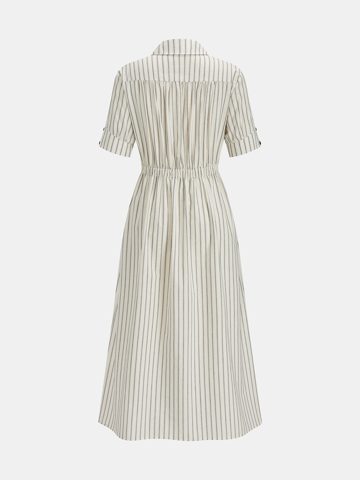 "Casual Summer Cotton Linen Striped Midi Shirt Dress for Women"