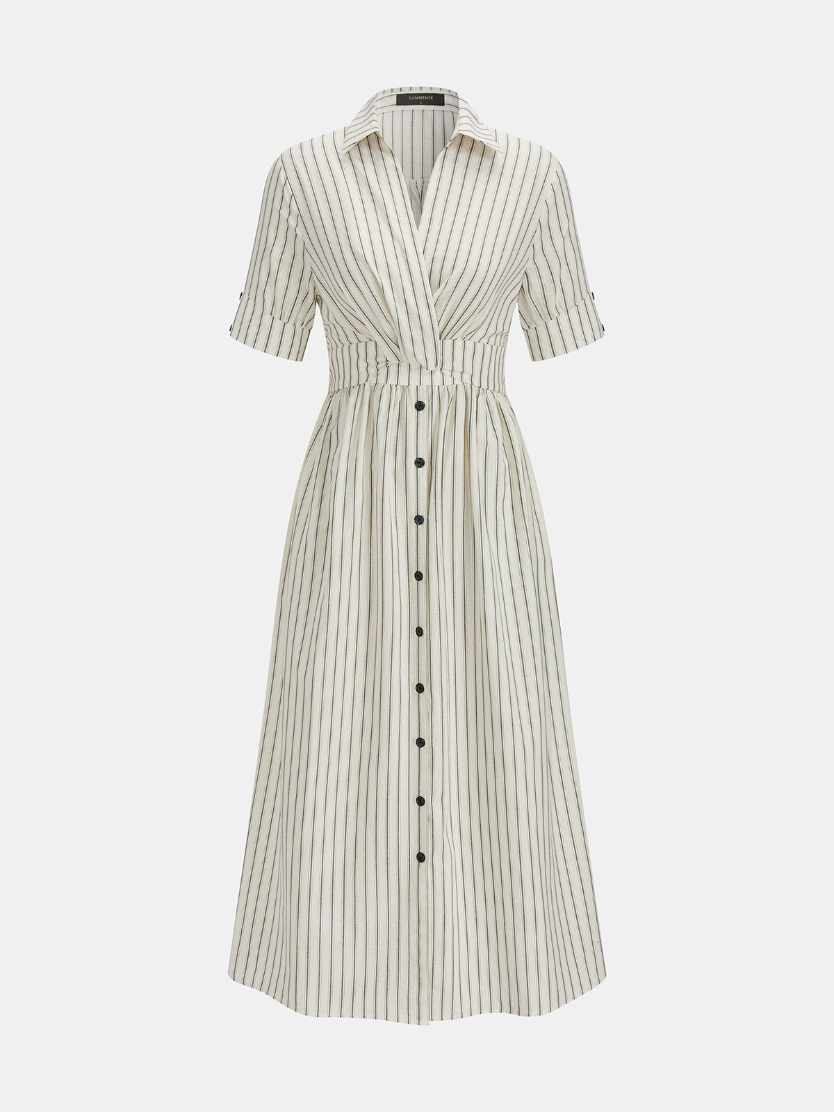 "Casual Summer Cotton Linen Striped Midi Shirt Dress for Women"